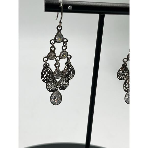 Silpada Vintage W2795 Sterling Silver 925 Cascading Chandelier CZ Earrings - Picture 3 of 8
